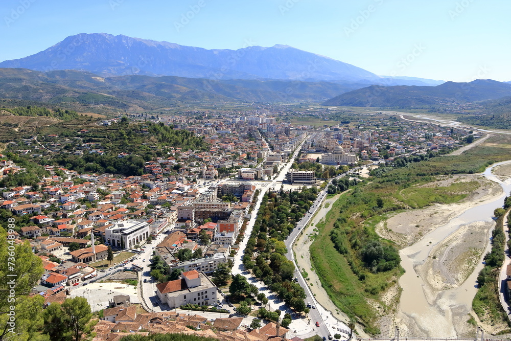 View from above to the town Berat Berati in Albania