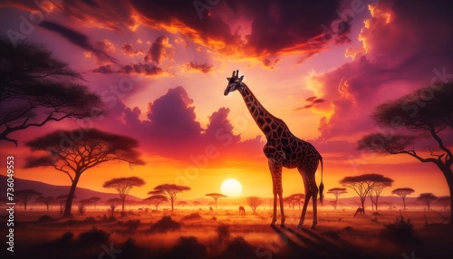 Giraffe s Sunset Grazing
