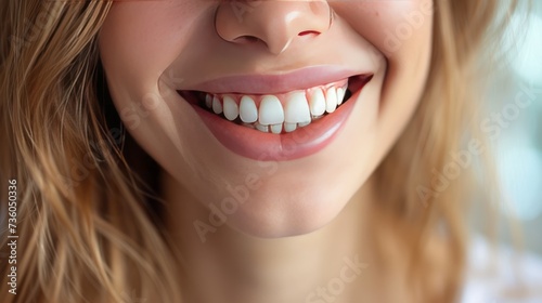 A radiant woman displaying a joyful smile with healthy teeth, showcasing beauty and dental care in a close-up view
