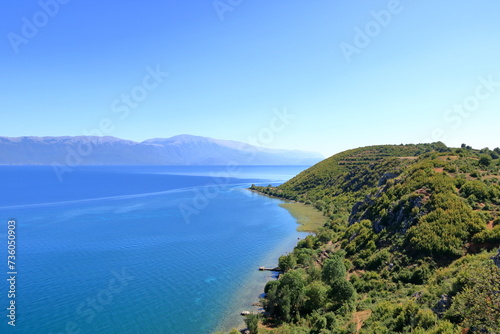 Beautiful lakeshore landscape at lake ohrid (near Lin village), Albania