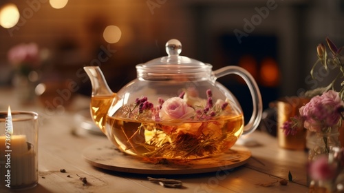 Glass Tea Pot Filled With Yellow Flowers