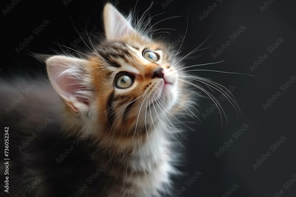 kitten is looking up from black background kitten is looking up from black background