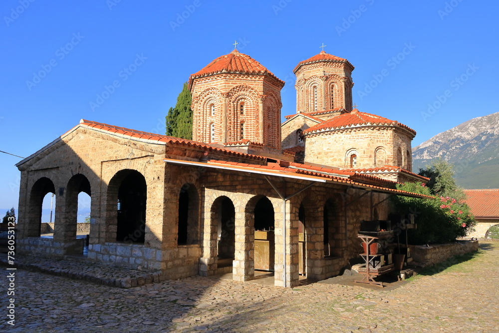 Holy historic church Sveti Naum Saint Naum on the coast of lake Ohrid, North Macedonia