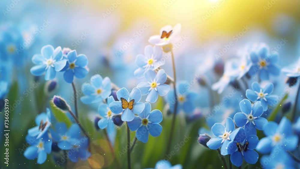 blue forget me not flowers in the meadow. flowers in the field. seamless looping overlay 4k virtual video animation background blue forget me not flowers in the meadow. flowers in the field. seamless looping overlay 4k virtual video animation background