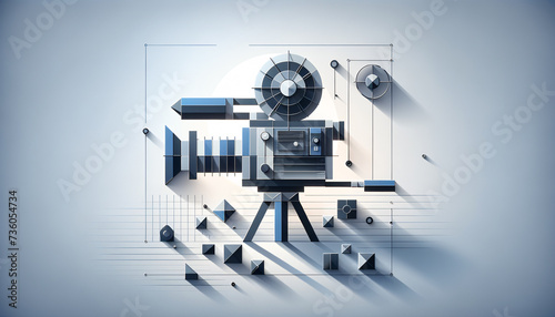 Geometric Minimalist Video Camera with Cool Blue Tones.