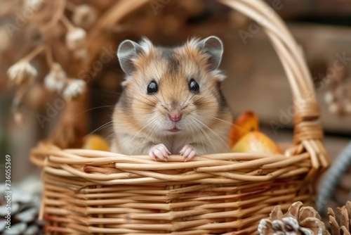 hamster sitting in a basket