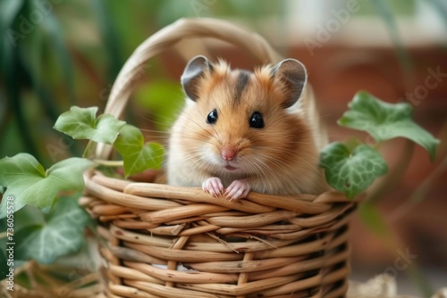 hamster sitting in a basket