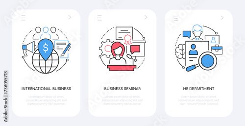 International business - line design style banners set