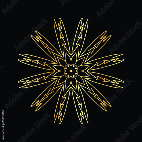 Golden mandala on a black background, vector illustration.