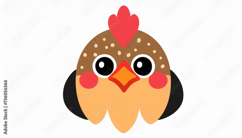 Fototapeta premium Hen chicken icon. Cute round face head. Cartoon kawaii funny baby character. Nursery decoration. Kids education. Flat design. White background. Isolated