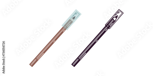 Hand-drawn pencil for eyes, eyebrows, lips, beauty cosmetic element, self care. Useful for beauty salon, cosmetic store, makeup. Colored flat and black doodle style.