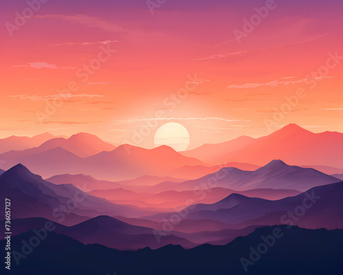Mountain landscape at sunset. Sunrise over the mountains. illustration.