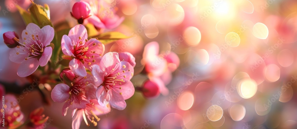 Beautiful cluster of pink flowers in full bloom hanging on a delicate tree branch Beautiful cluster of pink flowers in full bloom hanging on a delicate tree branch