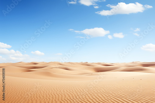 Desert sand dunes. Blue sky background. 3d render