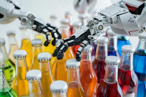robot with grippers arranging beverage bottles photo