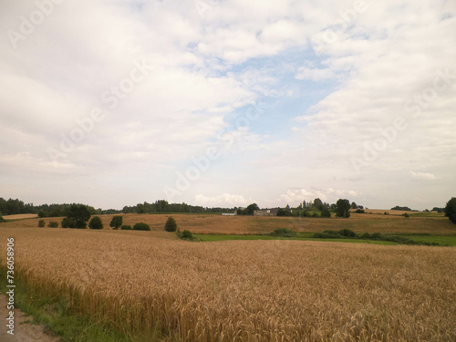 Autumn season agriculture. Fields and meadows of Kashubia.