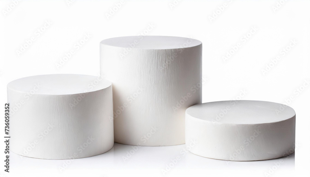 Set of realistic white blank product podium scene isolated on white background. Set of realistic white blank product podium scene isolated on white background.