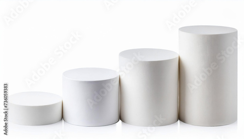 Set of realistic white blank product podium scene isolated on white background.