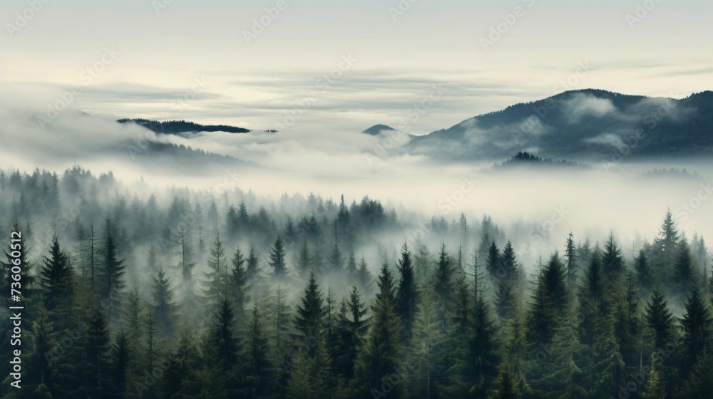 panorama of a coniferous forest