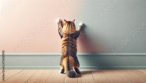 壁で爪研ぎをする猫