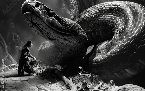 fantasia de cobra gigante frente a ser humano photo