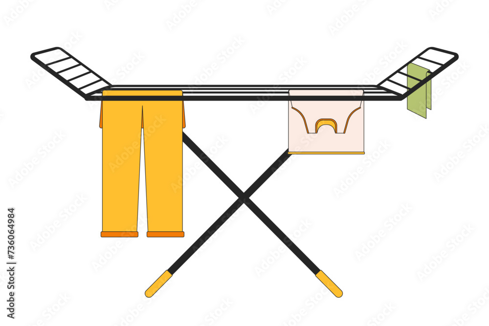 Air dry clothes rack 2D linear cartoon object. Laundry hanging on rack ...