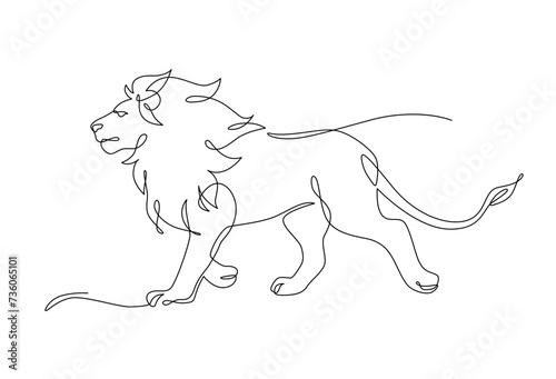 Continuous line drawing lion walking, Side view single linear decorative design concept. Lion abstract linear minimal style, Hand drawn isolated on white background. Vector design illustration.