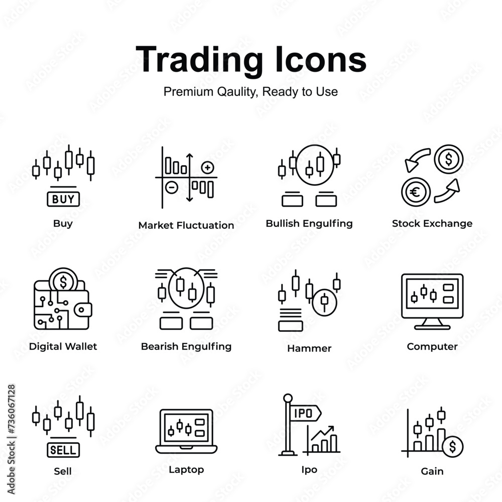 Premium quality pack of trading icons, ready to use and download