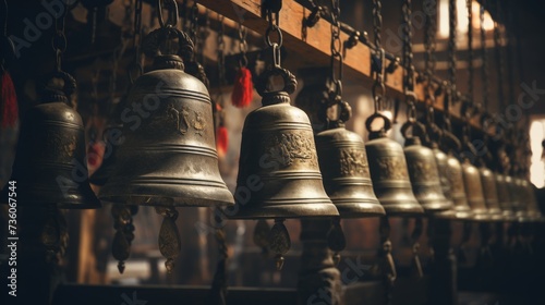 A Row of Bells Hanging From a Wall