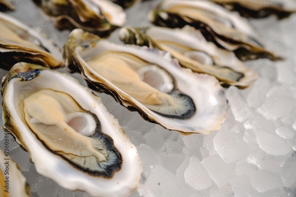 harvested oysters on ice ready for market sale harvested oysters on ice ready for market sale