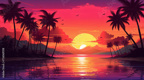 Retro wave style sunset scene. © Ashley