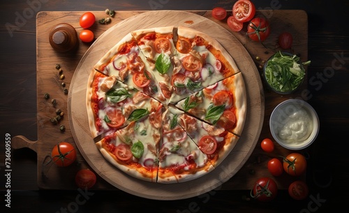 delicious pizza, black background there is free space for text, wallpaper, poster, advertisement, etc