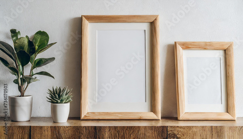 Three vertical modern black frame mock up in a white room, 3d illustration of a white wall render. photo