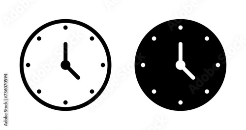 Clock Line Icon Set. Time Hour Wall Symbol in Black and Blue Color. photo