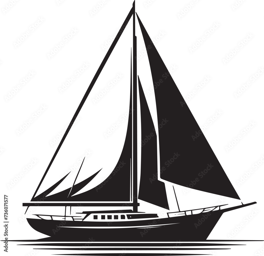 Sailboat black silhouette is isolated on a white background. 