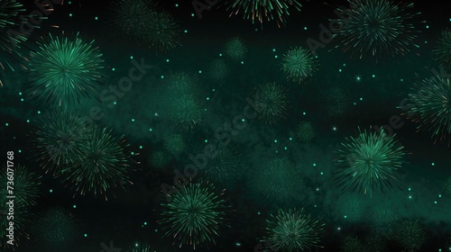 Background of fireworks in Emerald color. photo