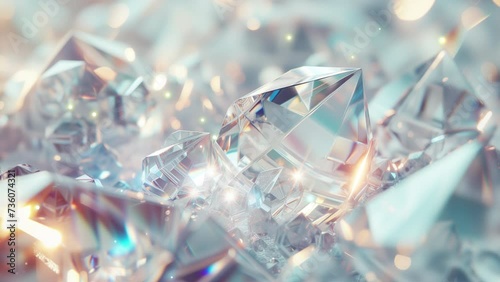 Abstract looped animation, iridescent crystal shapes, glowing, shining and sparkling. Seamless 4K video, live wallpaper, banner. Gemstone, rainbow colors.	
