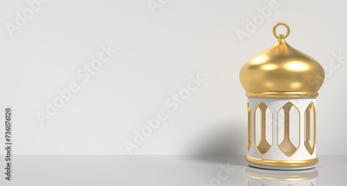 Golden lantern. Arabic lamp. 3D lantern. Decoration for ramadan kareem, eid mubarak, islamic new year. 3D rendering illustration