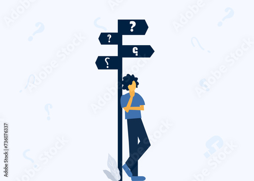 Confused man standing in the path of uncertainty