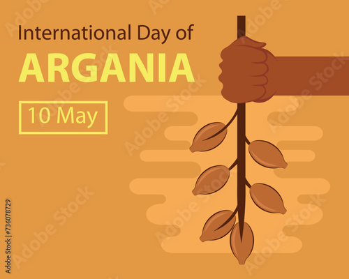 illustration vector graphic of hand holding a stalk containing argania seeds, perfect for international day, international day of argania, celebrate, greeting card, etc.