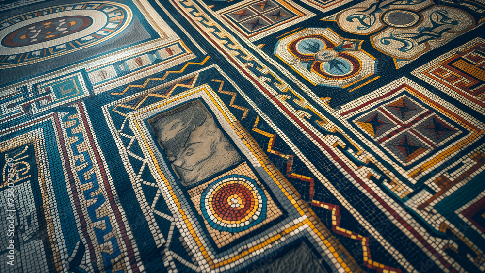 Patterns of the Past: Vibrant Mosaic Floor from Above