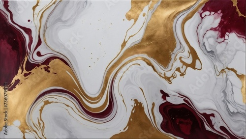 Garnet abstract white marble background art paint pattern ink texture watercolor brushed gold fluid wall.