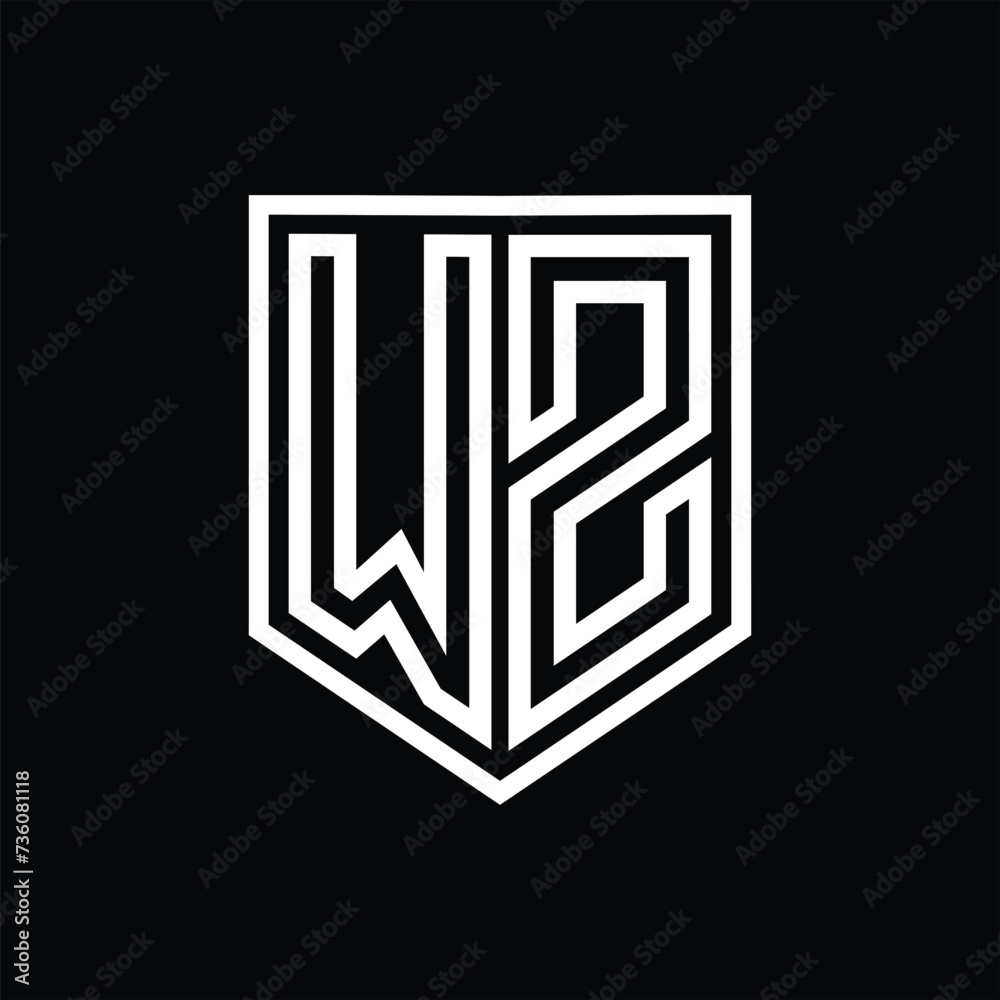 WZ Letter Logo monogram shield geometric line inside shield isolated style design WZ Letter Logo monogram shield geometric line inside shield isolated style design