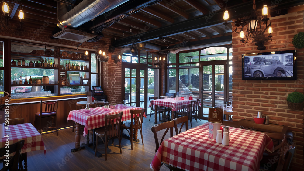 Fototapeta premium Nighttime Nostalgia: A Vintage Balkan Tavern with a Modern Twist