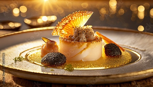 Firefly fancy seafood with slice of truffle and golden effect 