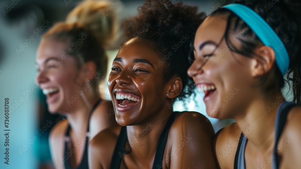Three Friends Sharing a Laugh After a Workout, Capturing the Joy of Fitness and Friendship Three Friends Sharing a Laugh After a Workout, Capturing the Joy of Fitness and Friendship