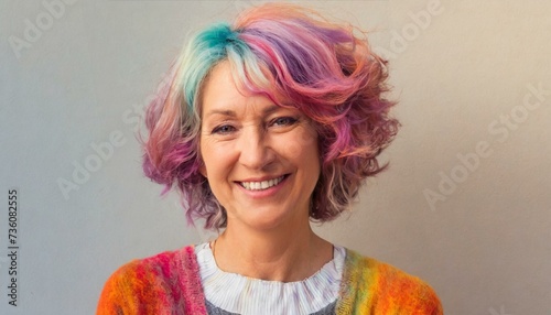 Alte Frau mit bunt gefärbten Haaren photo