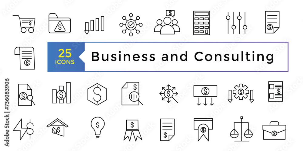 Icon-Business and Consulting icon set simple line art style icons pack. Vector illustration