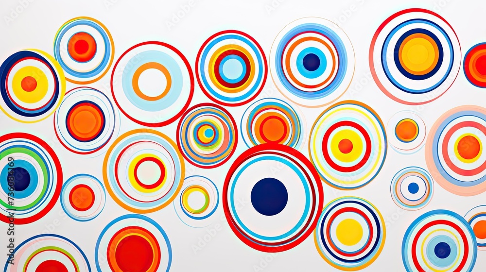 A mesmerizing array of circular stripes, each one unique in its vibrant colors and intricate patterns, set against a pristine white background