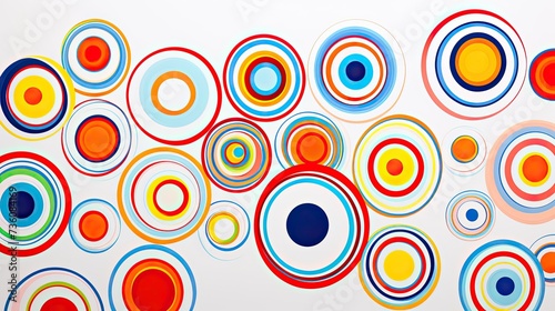 A mesmerizing array of circular stripes  each one unique in its vibrant colors and intricate patterns  set against a pristine white background